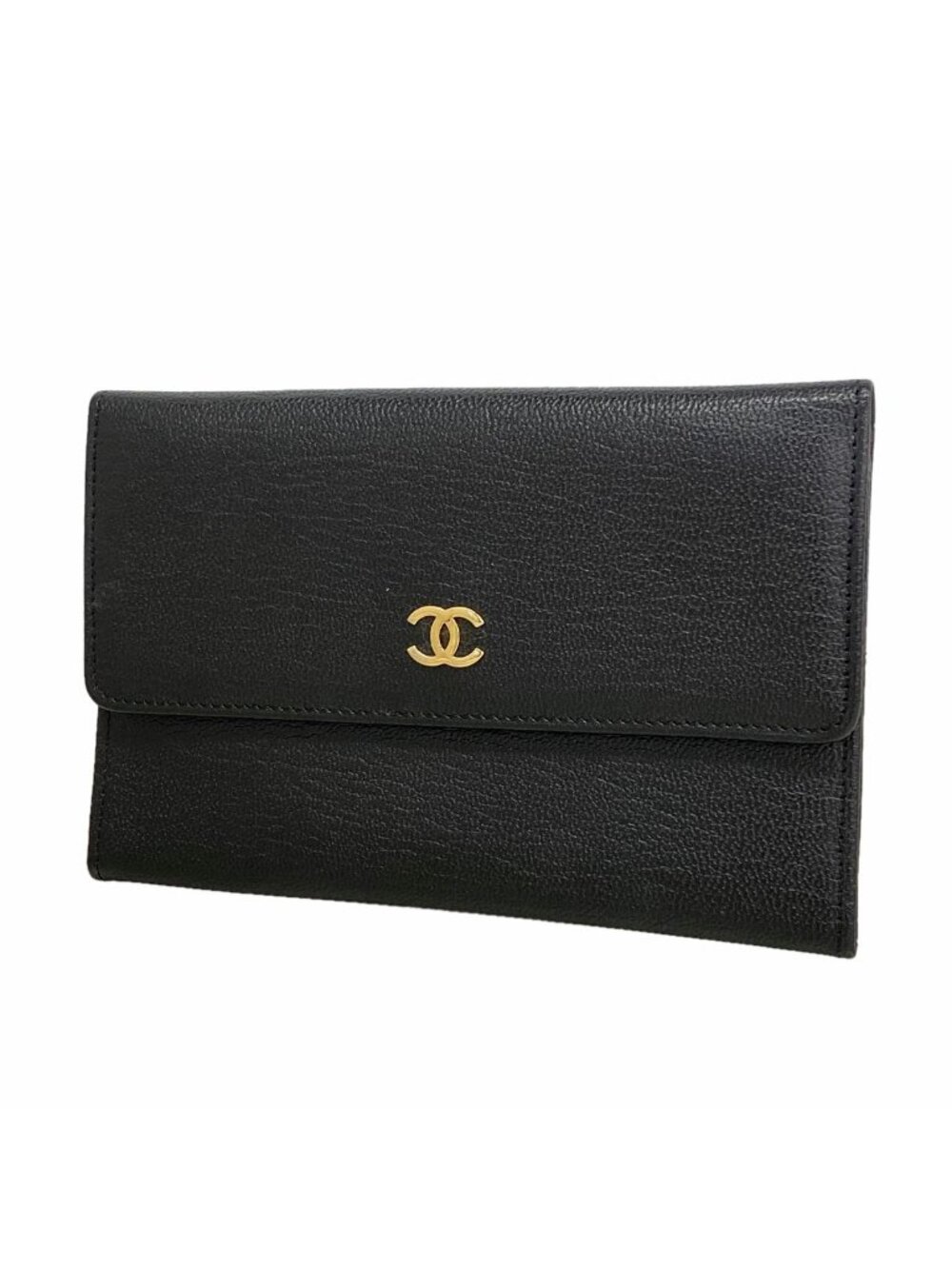 Chanel Wallet Leather Black Gold